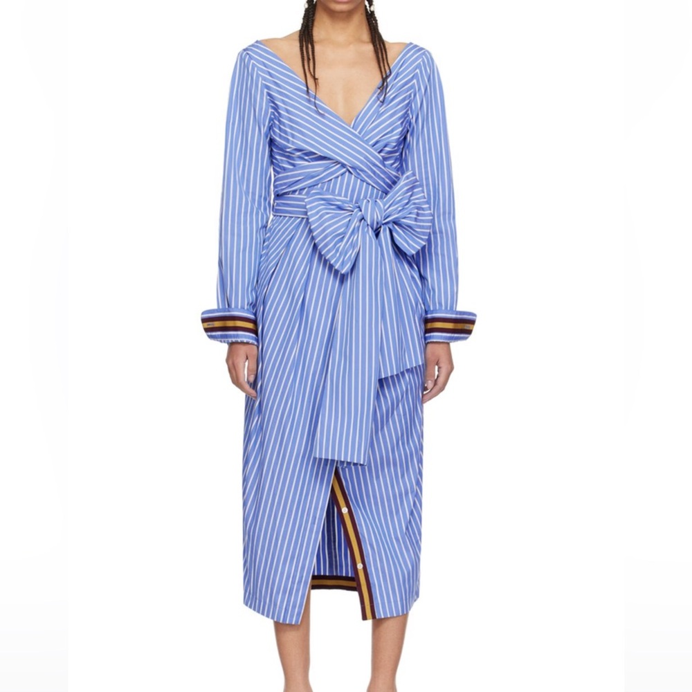 Dries Van Noten blue striped midi dress size 34 (US Sz 2)